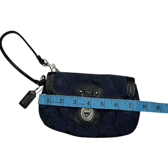 COACH Legacy Black/ Navy Blue Signature Canvas Leather Trims Wristlet #F44677 - Picture 7 of 11